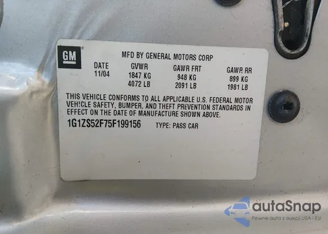 2005 Chevrolet Malibu z USA, uszkodzony, nr VIN 1G1ZS52F75F199156